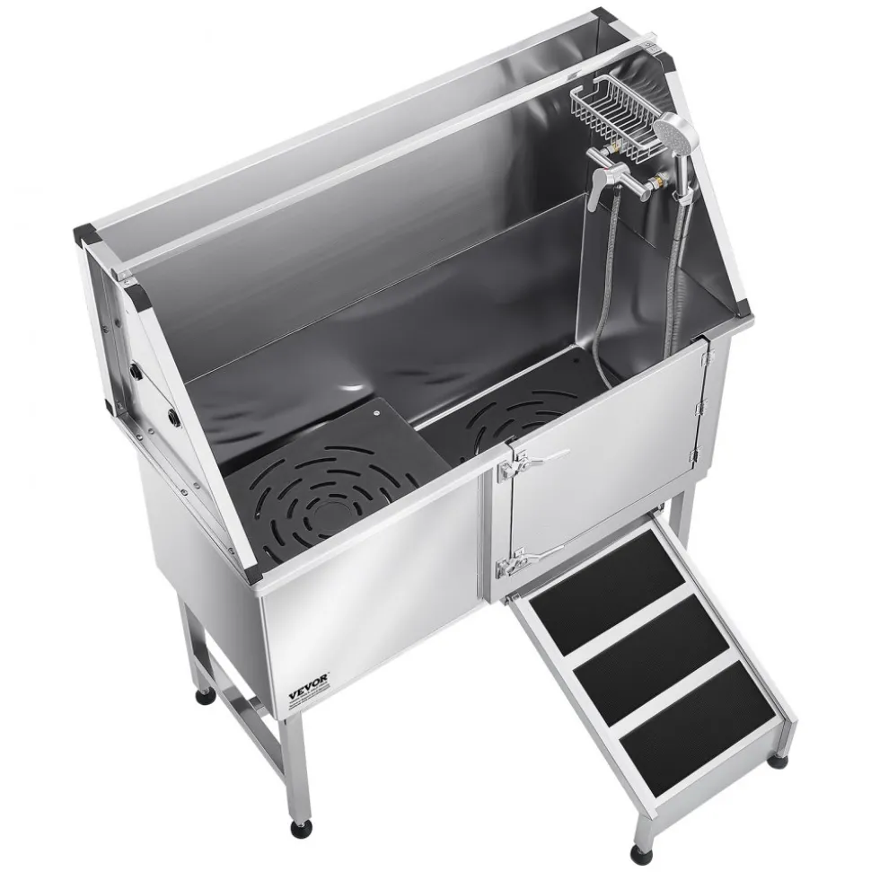 VEVOR Stainless Steel Dog Washing Station, 50 inch Pet Grooming Tub w/ Ramp, PE Water Filter Board, Faucet & Showerhead & Soap Holder Dog Bathtub for Large & Medium & Small Pets (Right Door)