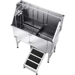 VEVOR Stainless Steel Dog Washing Station, 50 inch Pet Grooming Tub w/ Ramp, PE Water Filter Board, Faucet & Showerhead & Soap Holder Dog Bathtub for Large & Medium & Small Pets (Right Door)