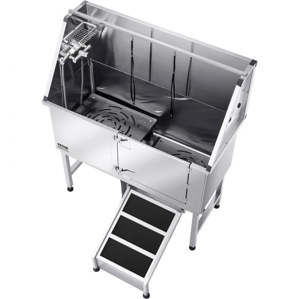 VEVOR Stainless Steel Dog Washing Station, 50 inch Pet Grooming Tub w/ Ramp, PE Water Filter Board, Faucet & Showerhead & Soap Holder Dog Bathtub for Large & Medium & Small Pets (Right Door)