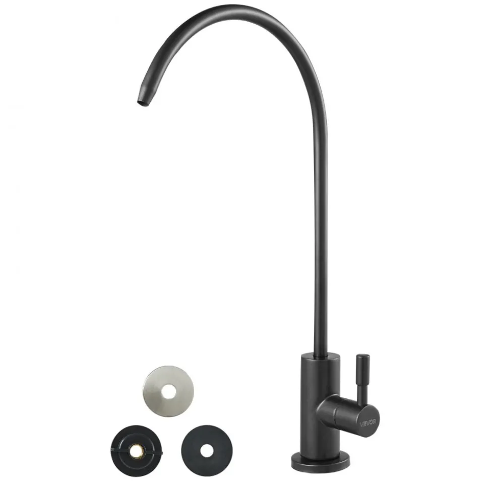 VEVOR Stainless Steel Faucet, Lead-Free Water Purifier Faucets, Reverse Osmosis Faucet with Solid Brass Valve, High Arch Drinking Water Faucets For Kitchen Sink, Bar Counter, Cafe Shop, Matte Black