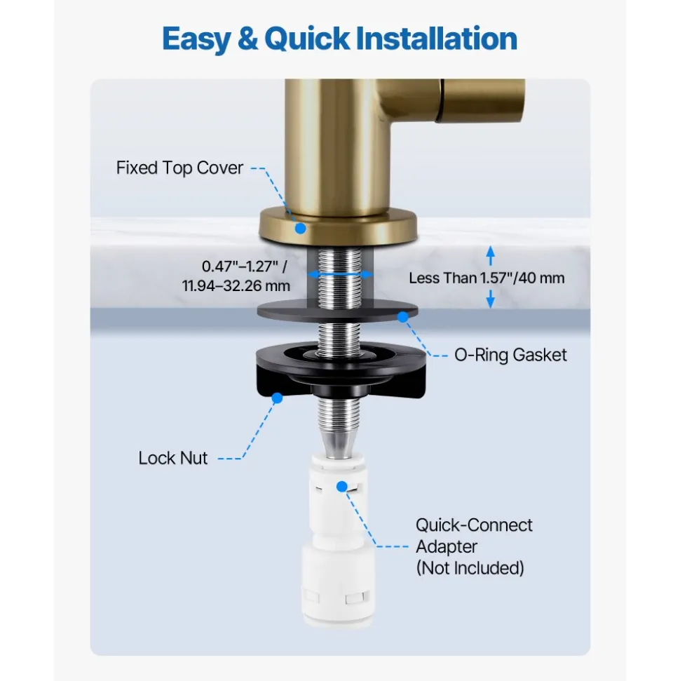 VEVOR Stainless Steel Faucet, Lead-Free Water Purifier Faucet, Filter Water Faucets With Solid Brass Valve, Anti-Rust & Durability Ro Water Faucets For Kitchen, Bar Counter, Cafe Shop, Brushed Gold
