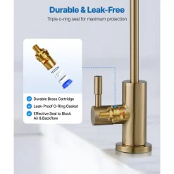 VEVOR Stainless Steel Faucet, Lead-Free Water Purifier Faucet, Filter Water Faucets With Solid Brass Valve, Anti-Rust & Durability Ro Water Faucets For Kitchen, Bar Counter, Cafe Shop, Brushed Gold