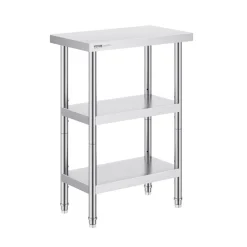 VEVOR Stainless Steel Food Prep Table, 14 x 24 x 34 Inch Commercial Kitchen Worktable, with 2 Adjustable Undershelf, Heavy Duty Prep Table Metal Work Table for BBQ, Kitchen, Home, and Garage