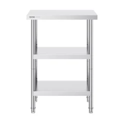 VEVOR Stainless Steel Food Prep Table, 14 x 24 x 34 Inch Commercial Kitchen Worktable, with 2 Adjustable Undershelf, Heavy Duty Prep Table Metal Work Table for BBQ, Kitchen, Home, and Garage