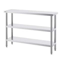 VEVOR Stainless Steel Food Prep Table, 14 x 48 x 34 Inch Commercial Kitchen Worktable, with 2 Adjustable Undershelf, Heavy Duty Prep Table Metal Work Table for BBQ, Kitchen, Home, and Garage