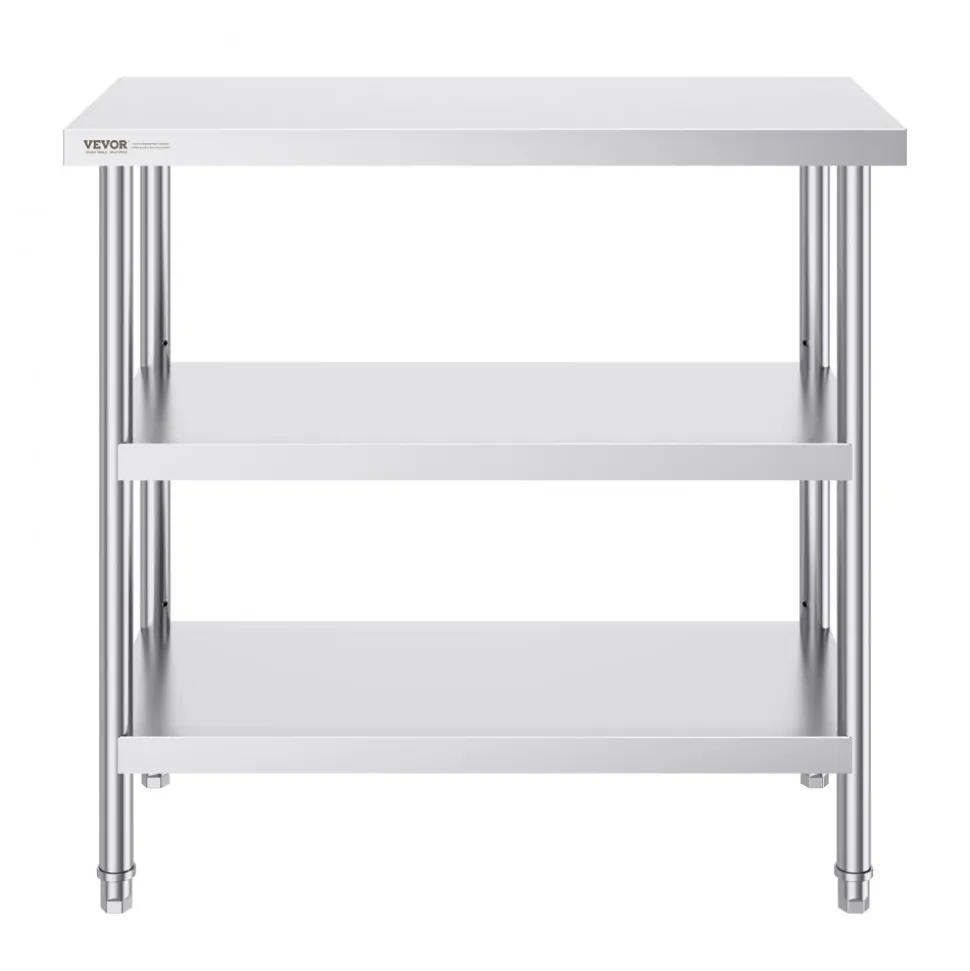 VEVOR Stainless Steel Food Prep Table, 18 x 36 x 34 Inch Commercial Kitchen Worktable, with 2 Adjustable Undershelf, Heavy Duty Prep Table Metal Work Table for BBQ, Kitchen, Home, and Garage