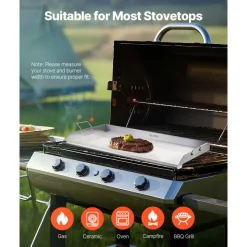 VEVOR Stainless Steel Griddle, 36x22 inch Universal Flat Top Rectangular Plate, Gas Grill Griddle for BBQ Grill, Teppanyaki, Portable Family Cookware with Handle, for Camping Tailgating Party