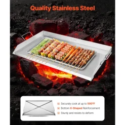 VEVOR Stainless Steel Griddle, 36x22 inch Universal Flat Top Rectangular Plate, Gas Grill Griddle for BBQ Grill, Teppanyaki, Portable Family Cookware with Handle, for Camping Tailgating Party