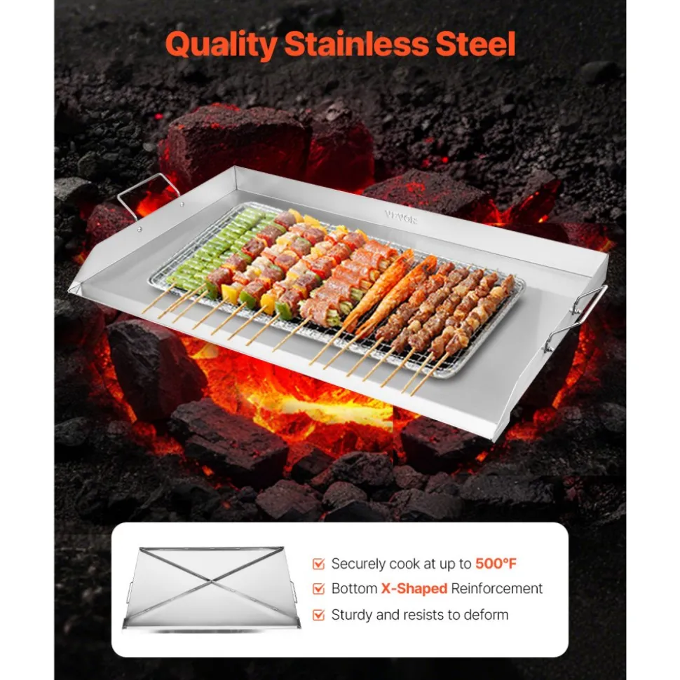 VEVOR Stainless Steel Griddle, 36x22 inch Universal Flat Top Rectangular Plate, Gas Grill Griddle for BBQ Grill, Teppanyaki, Portable Family Cookware with Handle, for Camping Tailgating Party