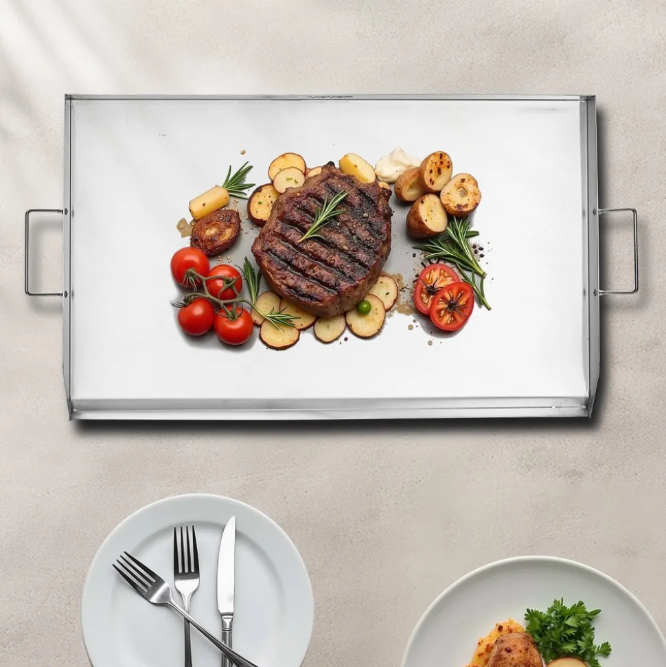 VEVOR Stainless Steel Griddle, 36x22 inch Universal Flat Top Rectangular Plate, Gas Grill Griddle for BBQ Grill, Teppanyaki, Portable Family Cookware with Handle, for Camping Tailgating Party