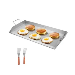 VEVOR Stainless Steel Griddle, 32x16 inch Universal Flat Top Rectangular Plate, Gas Grill Griddle for BBQ Grill, Teppanyaki, Portable Family Cookware with Handle, for Camping Tailgating Party