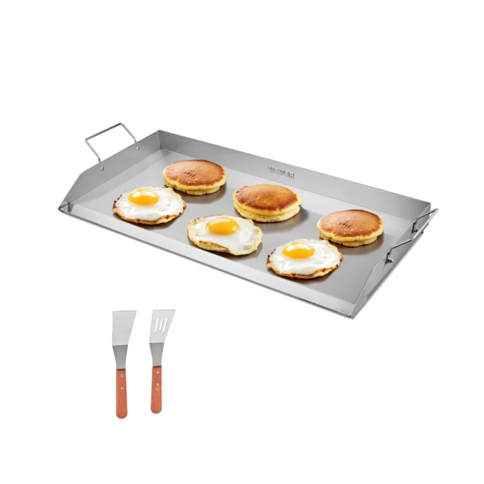 VEVOR Stainless Steel Griddle, 32x16 inch Universal Flat Top Rectangular Plate, Gas Grill Griddle for BBQ Grill, Teppanyaki, Portable Family Cookware with Handle, for Camping Tailgating Party