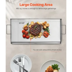 VEVOR Stainless Steel Griddle, 32x16 inch Universal Flat Top Rectangular Plate, Gas Grill Griddle for BBQ Grill, Teppanyaki, Portable Family Cookware with Handle, for Camping Tailgating Party