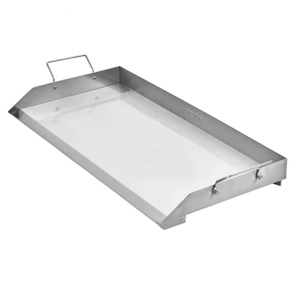 VEVOR Stainless Steel Griddle, 32x16 inch Universal Flat Top Rectangular Plate, Gas Grill Griddle for BBQ Grill, Teppanyaki, Portable Family Cookware with Handle, for Camping Tailgating Party