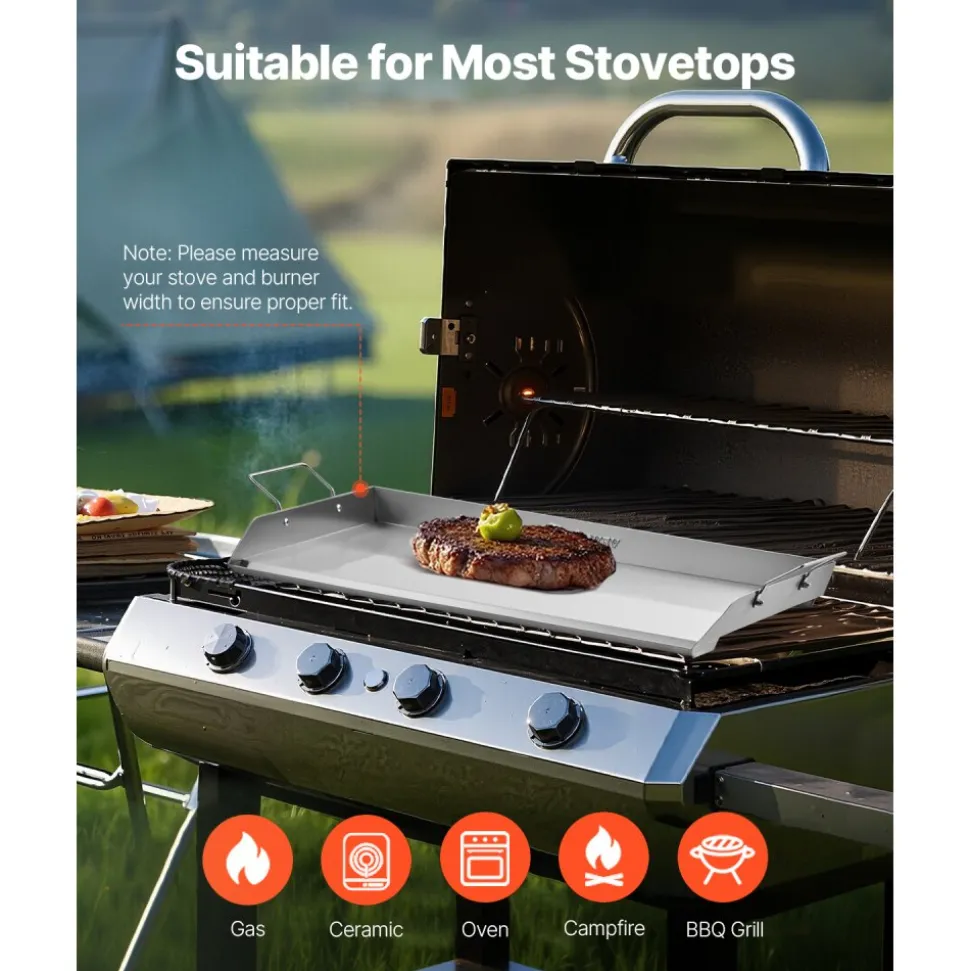 VEVOR Stainless Steel Griddle, 32x16 inch Universal Flat Top Rectangular Plate, Gas Grill Griddle for BBQ Grill, Teppanyaki, Portable Family Cookware with Handle, for Camping Tailgating Party