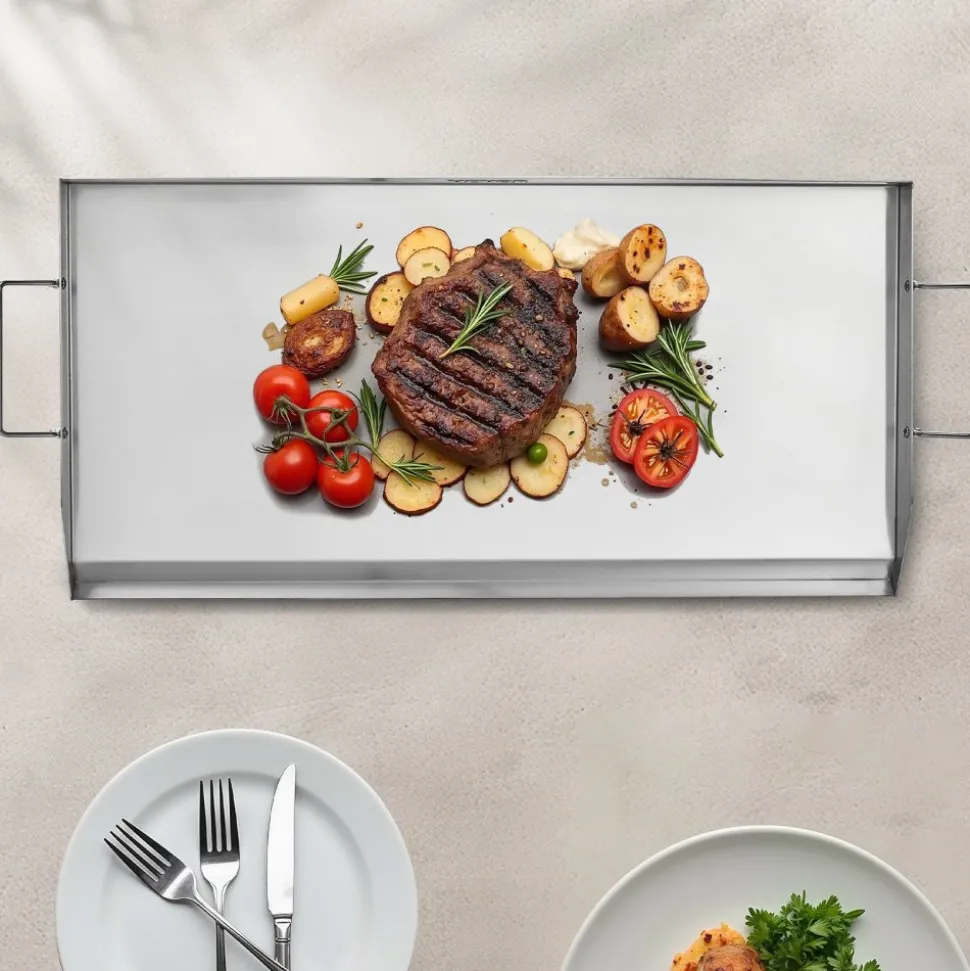 VEVOR Stainless Steel Griddle, 32x16 inch Universal Flat Top Rectangular Plate, Gas Grill Griddle for BBQ Grill, Teppanyaki, Portable Family Cookware with Handle, for Camping Tailgating Party