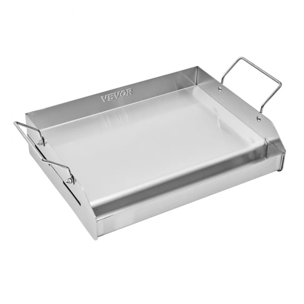 VEVOR Stainless Steel Griddle, 17x13 inch Universal Flat Top Rectangular Plate, Gas Grill Griddle for BBQ Grill, Teppanyaki, Portable Family Cookware with Handle, for Camping Tailgating Party