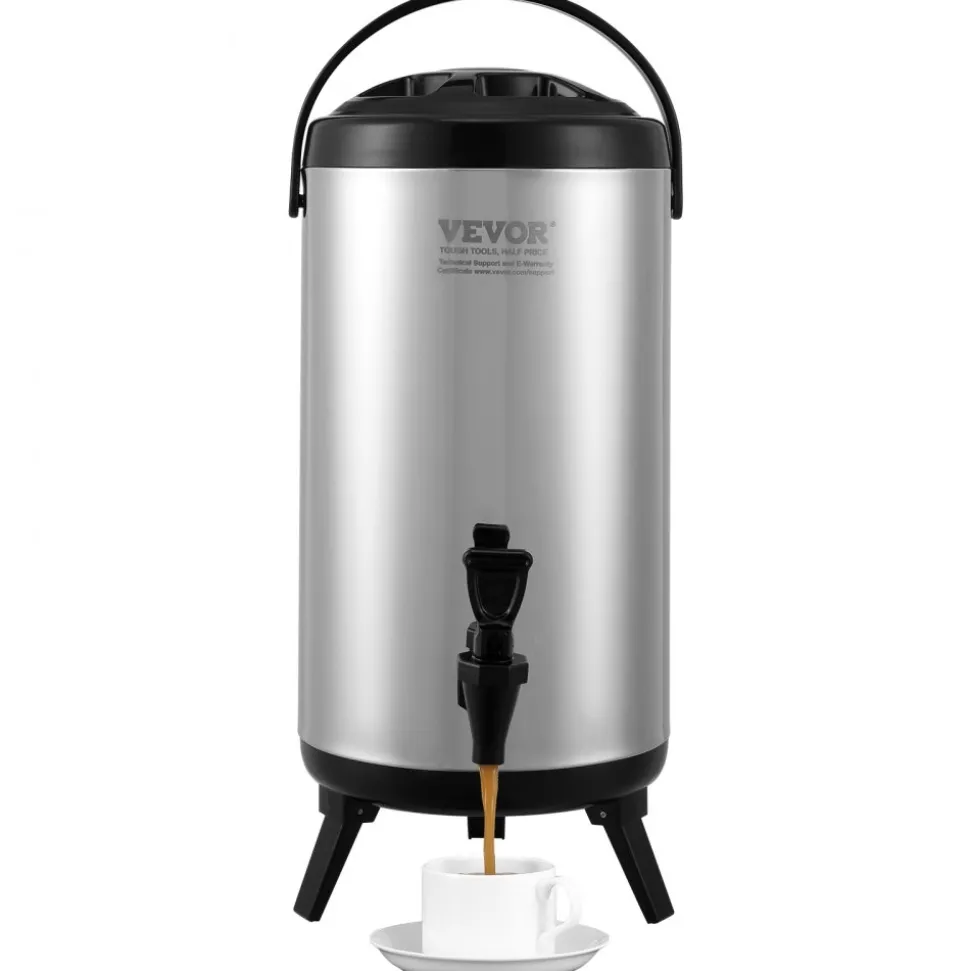VEVOR Stainless Steel Insulated Beverage Dispenser, 2.4 Gallon 9.2 Liter, Thermal Hot and Cold Drink Server Dispenser with Spigot Handle, Food-grade for Hot Tea Coffee Water Restaurant Drink Shop