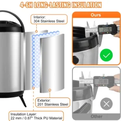 VEVOR Stainless Steel Insulated Beverage Dispenser, 2 Gallon 7.6 Liter, Thermal Hot and Cold Drink Server Dispenser with Spigot Handle, Food-grade for Hot Tea Coffee Water Restaurant Drink Shop