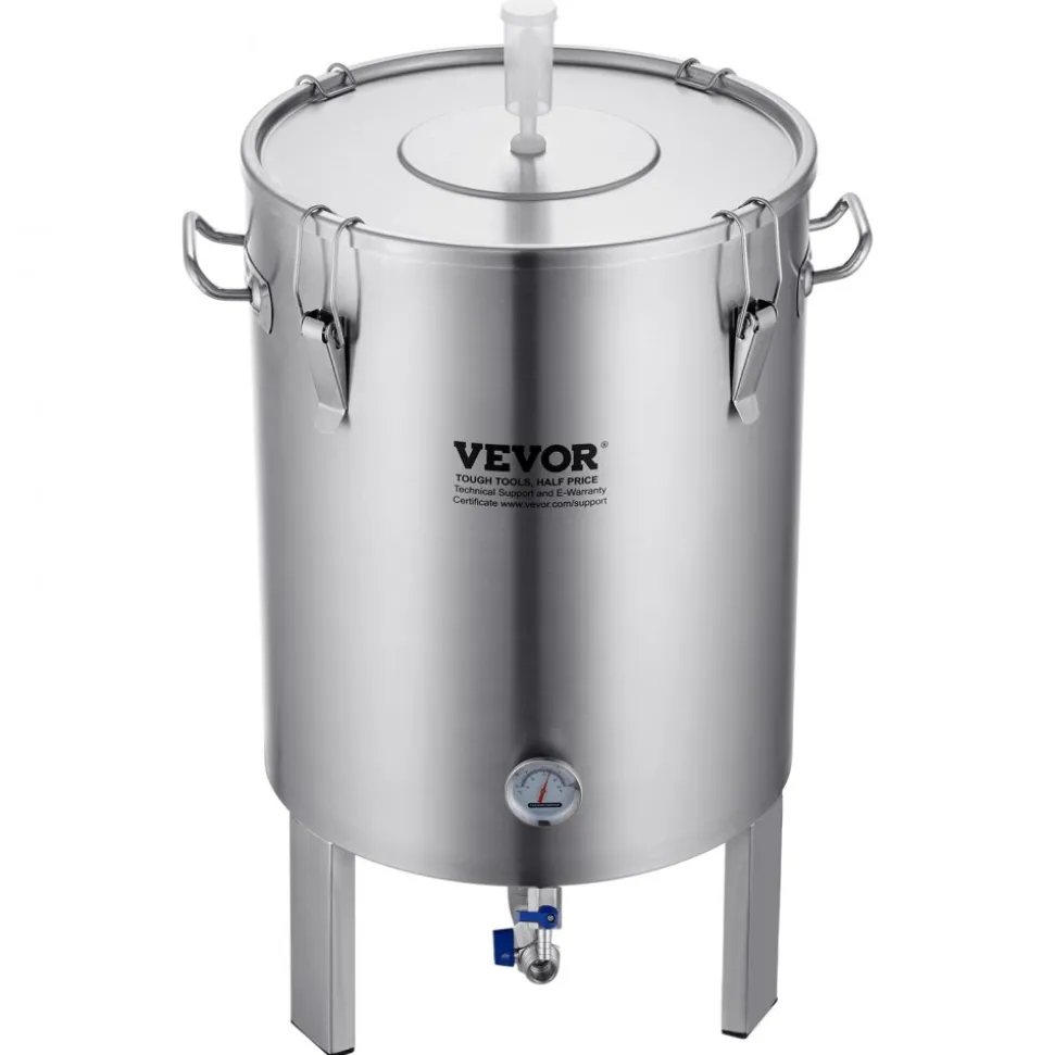 VEVOR 304 Stainless Steel Kettle, 16 GALLON Beer Brew Fermentor, Brew Bucket Fermentor for Brewing, Home Brewing Supplies with Base, Kettle Stock Pot Includes Lid, Handle, Valve, Spigot, Thermometer