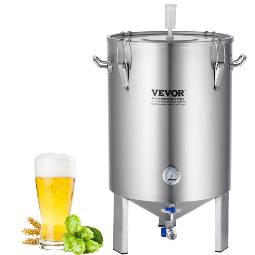 VEVOR 304 Stainless Steel Kettle, 16 GALLON Beer Brew Fermentor, Brew Bucket Fermentor for Brewing, Home Brewing Supplies with Base, Kettle Stock Pot Includes Lid, Handle, Valve, Spigot, Thermometer