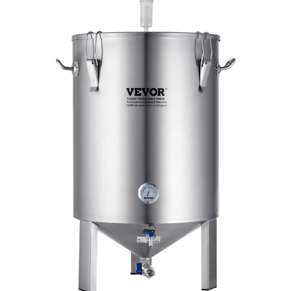 VEVOR 304 Stainless Steel Kettle, 16 GALLON Beer Brew Fermentor, Brew Bucket Fermentor for Brewing, Home Brewing Supplies with Base, Kettle Stock Pot Includes Lid, Handle, Valve, Spigot, Thermometer
