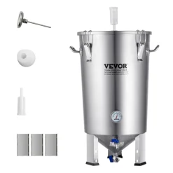 VEVOR 304 Stainless Steel Kettle, 8 GALLON Beer Brew Fermentor, Brew Bucket Fermentor for Brewing, Home Brewing Supplies with Base, Kettle Stock Pot Includes Lid, Handle, Valve, Spigot, Thermometer