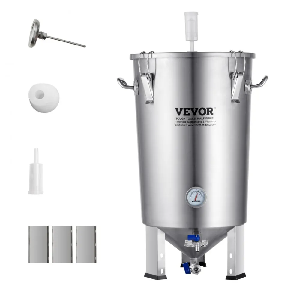 VEVOR 304 Stainless Steel Kettle, 8 GALLON Beer Brew Fermentor, Brew Bucket Fermentor for Brewing, Home Brewing Supplies with Base, Kettle Stock Pot Includes Lid, Handle, Valve, Spigot, Thermometer