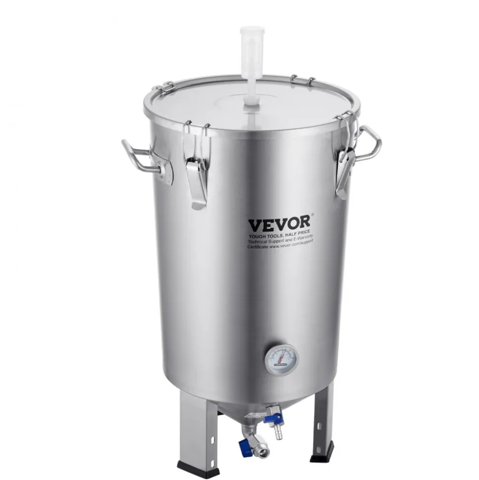 VEVOR 304 Stainless Steel Kettle, 8 GALLON Beer Brew Fermentor, Brew Bucket Fermentor for Brewing, Home Brewing Supplies with Base, Kettle Stock Pot Includes Lid, Handle, Valve, Spigot, Thermometer