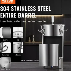 VEVOR 304 Stainless Steel Kettle, 8 GALLON Beer Brew Fermentor, Brew Bucket Fermentor for Brewing, Home Brewing Supplies with Base, Kettle Stock Pot Includes Lid, Handle, Valve, Spigot, Thermometer