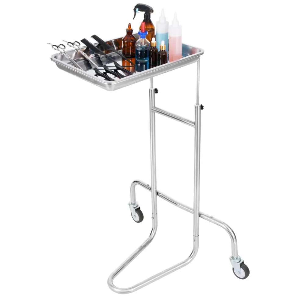 VEVOR Stainless Steel Lab Carts, Lab Utility Cart with Single Tray, Mobile Medical Cart with 2 Silent Wheels, Lab Rolling Cart for Lab, Clinic, Hospital, Salon