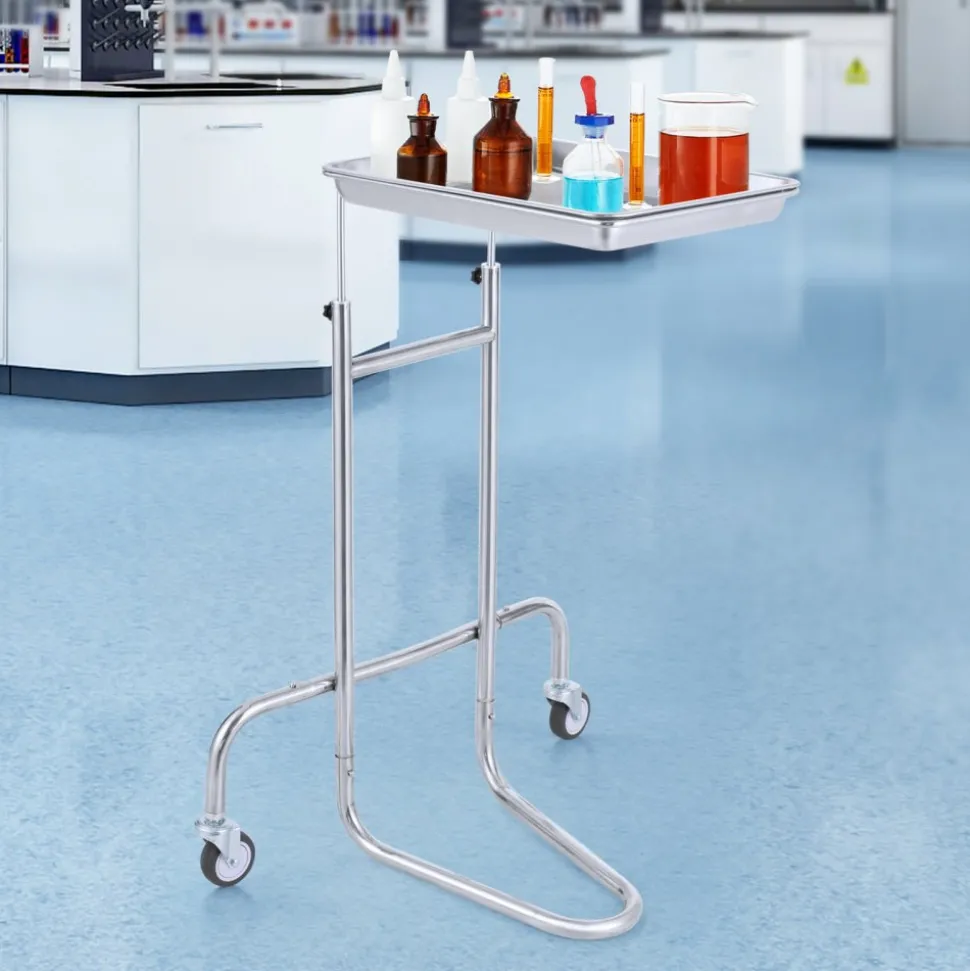 VEVOR Stainless Steel Lab Carts, Lab Utility Cart with Single Tray, Mobile Medical Cart with 2 Silent Wheels, Lab Rolling Cart for Lab, Clinic, Hospital, Salon