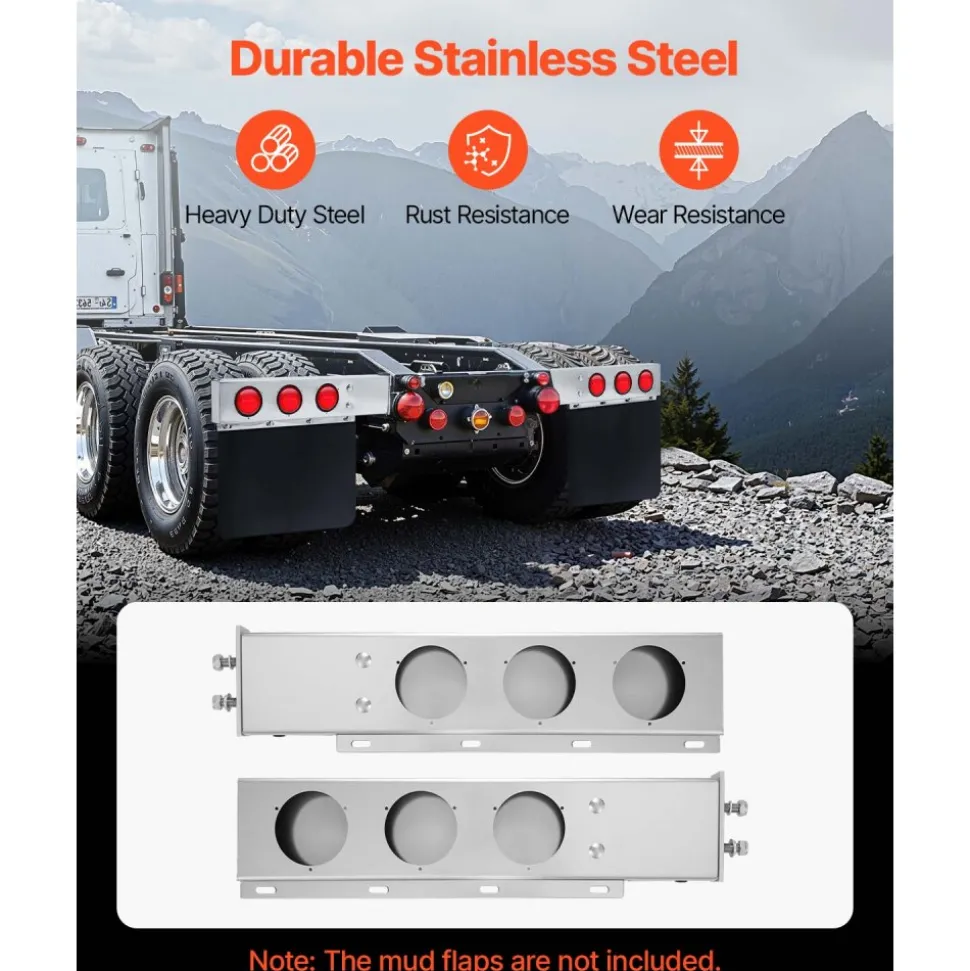 VEVOR Stainless Steel Mud Flap Hangers with Light Cutouts, 2-1/2" Bolt Spacing, Spring Loaded Mudflap Hangers for Semi Trucks, 1 Pair Heavy Duty Semi Truck Mud Flap Hanger Set, Silver