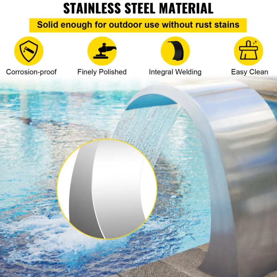 VEVOR Stainless Steel Pool Fountain 17.7 x 11.8 x 23.6 inches Pool Fountain Silver Pool Fountains for In Ground Pools Garden Outdoor Waterfalls Sheer Descent Pond Water Feature