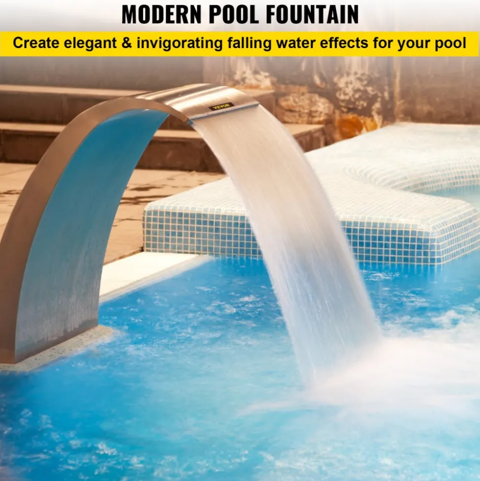 VEVOR Stainless Steel Pool Fountain 17.7 x 11.8 x 23.6 inches Pool Fountain Silver Pool Fountains for In Ground Pools Garden Outdoor Waterfalls Sheer Descent Pond Water Feature