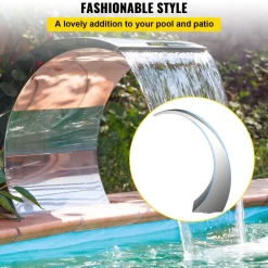 VEVOR Stainless Steel Pool Fountain 17.7 x 11.8 x 23.6 inches Pool Fountain Silver Pool Fountains for In Ground Pools Garden Outdoor Waterfalls Sheer Descent Pond Water Feature