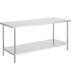 VEVOR Stainless Steel Prep Table, 30 x 72 x 34 Inch, 920 lbs Load Capacity, Heavy Duty Metal Worktable with 3 Adjustable Height Levels, Commercial Workstation for Kitchen Garage Restaurant Backyard