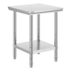 VEVOR Stainless Steel Prep Table, 24 x 24 x 31 Inch, 700 lbs Load Capacity, Heavy Duty Metal Worktable with 3 Adjustable Height Levels, Commercial Workstation for Kitchen Garage Restaurant Backyard