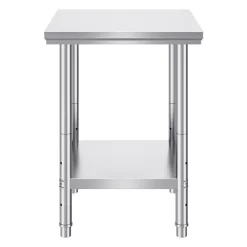 VEVOR Stainless Steel Prep Table, 24 x 24 x 31 Inch, 700 lbs Load Capacity, Heavy Duty Metal Worktable with 3 Adjustable Height Levels, Commercial Workstation for Kitchen Garage Restaurant Backyard