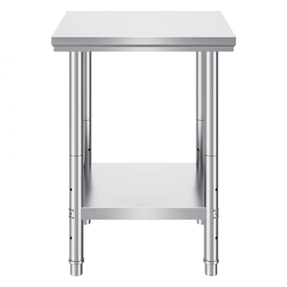 VEVOR Stainless Steel Prep Table, 24 x 24 x 31 Inch, 700 lbs Load Capacity, Heavy Duty Metal Worktable with 3 Adjustable Height Levels, Commercial Workstation for Kitchen Garage Restaurant Backyard