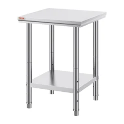 VEVOR Stainless Steel Prep Table, 24 x 24 x 31 Inch, 700 lbs Load Capacity, Heavy Duty Metal Worktable with 3 Adjustable Height Levels, Commercial Workstation for Kitchen Garage Restaurant Backyard
