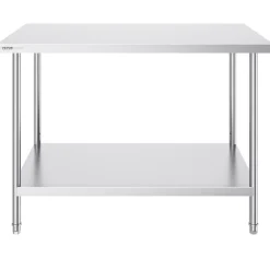 VEVOR Stainless Steel Prep Table, 30 x 48 x 34 Inch, 880 lbs Load Capacity, Heavy Duty Metal Worktable with 3 Adjustable Height Levels, Commercial Workstation for Kitchen Garage Restaurant Backyard