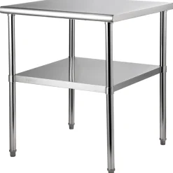 VEVOR Stainless Steel Prep Table, 30 x 30 x 36 Inch, 800lbs Load Capacity Heavy Duty Metal Worktable with Adjustable Undershelf & Feet, Commercial Workstation for Kitchen Garage Restaurant Backyard
