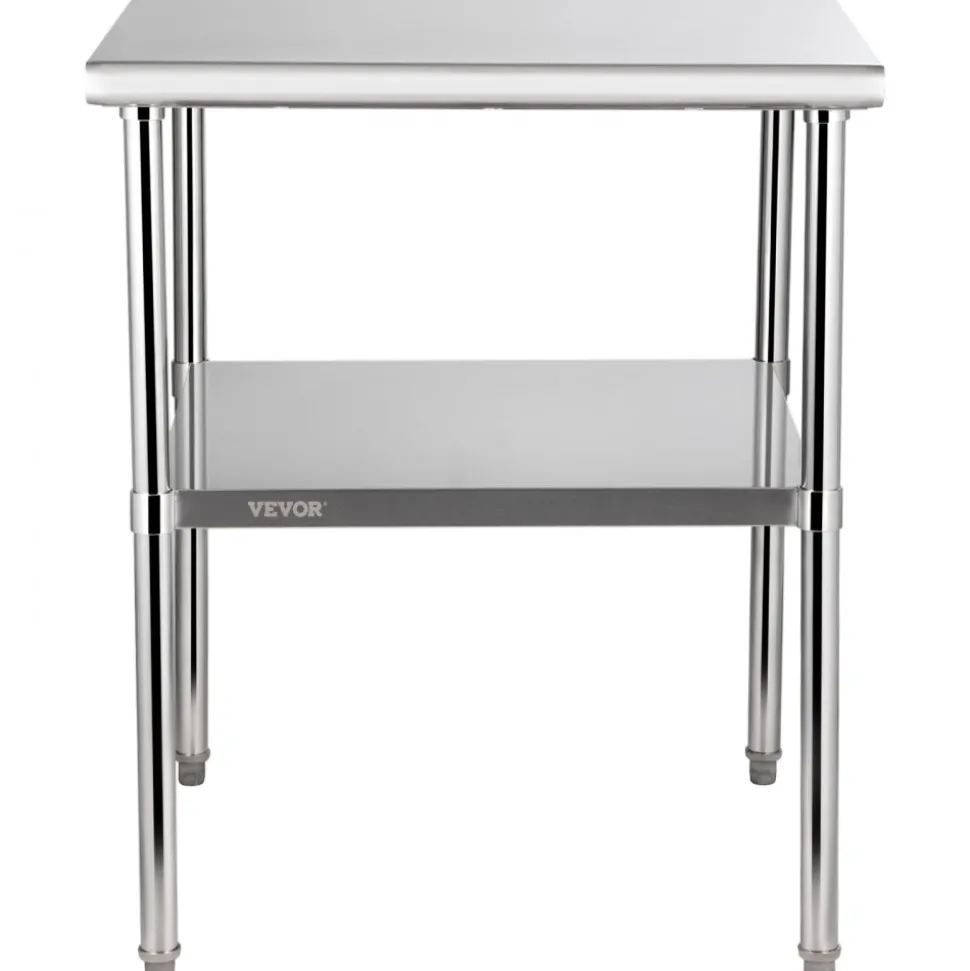 VEVOR Stainless Steel Prep Table, 30 x 30 x 36 Inch, 800lbs Load Capacity Heavy Duty Metal Worktable with Adjustable Undershelf & Feet, Commercial Workstation for Kitchen Garage Restaurant Backyard