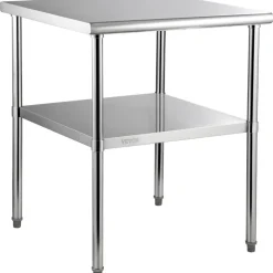 VEVOR Stainless Steel Prep Table, 30 x 30 x 36 Inch, 800lbs Load Capacity Heavy Duty Metal Worktable with Adjustable Undershelf & Feet, Commercial Workstation for Kitchen Garage Restaurant Backyard