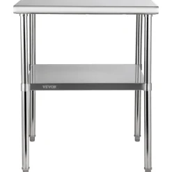 VEVOR Stainless Steel Prep Table, 30 x 30 x 36 Inch, 800lbs Load Capacity Heavy Duty Metal Worktable with Adjustable Undershelf & Feet, Commercial Workstation for Kitchen Garage Restaurant Backyard