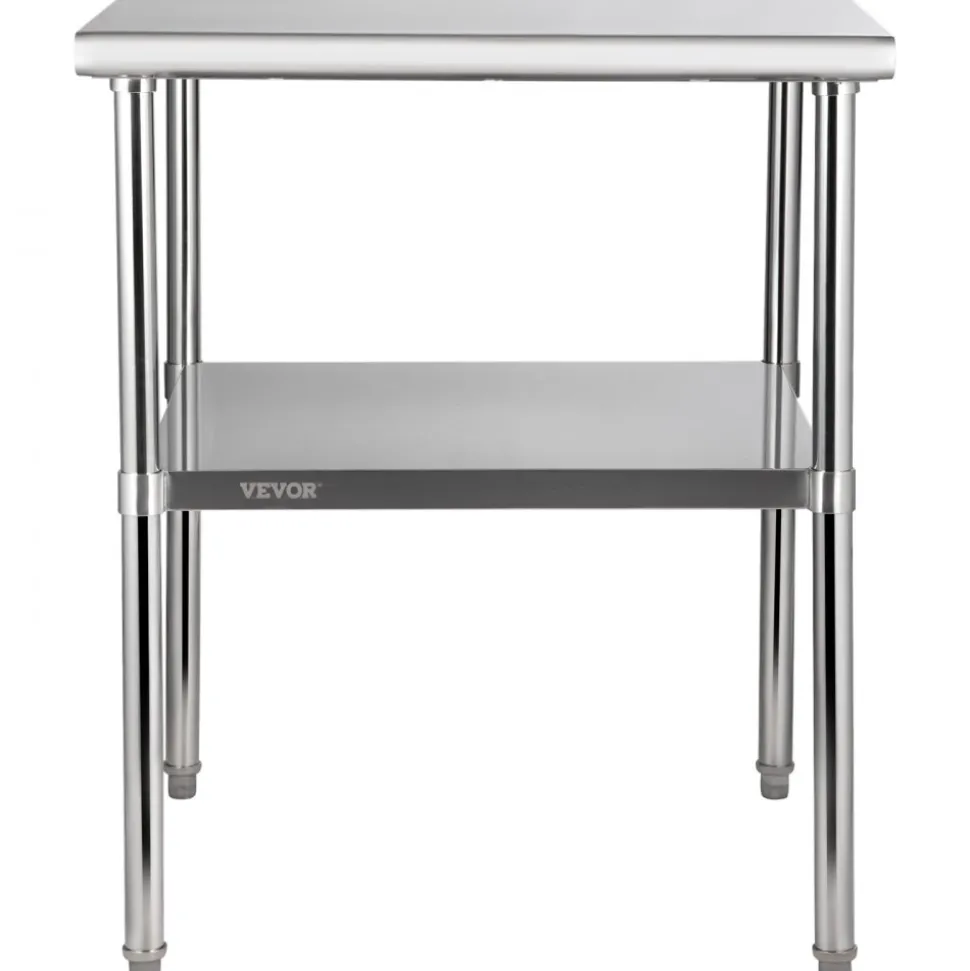 VEVOR Stainless Steel Prep Table, 30 x 30 x 36 Inch, 800lbs Load Capacity Heavy Duty Metal Worktable with Adjustable Undershelf & Feet, Commercial Workstation for Kitchen Garage Restaurant Backyard