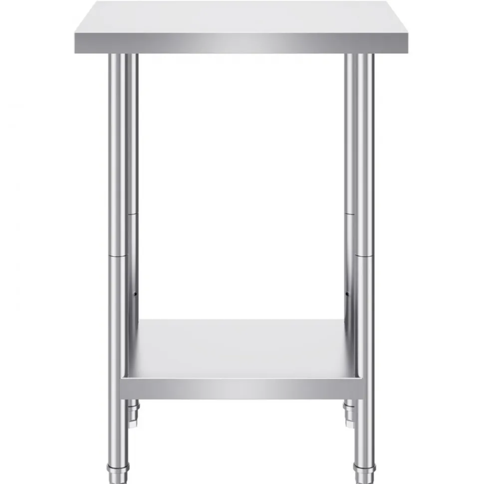 VEVOR Stainless Steel Prep Table, 24 x 18 x 34 Inch, 640 lbs Load Capacity, Heavy Duty Metal Worktable with 3 Adjustable Height Levels, Commercial Workstation for Kitchen Garage Restaurant Backyard