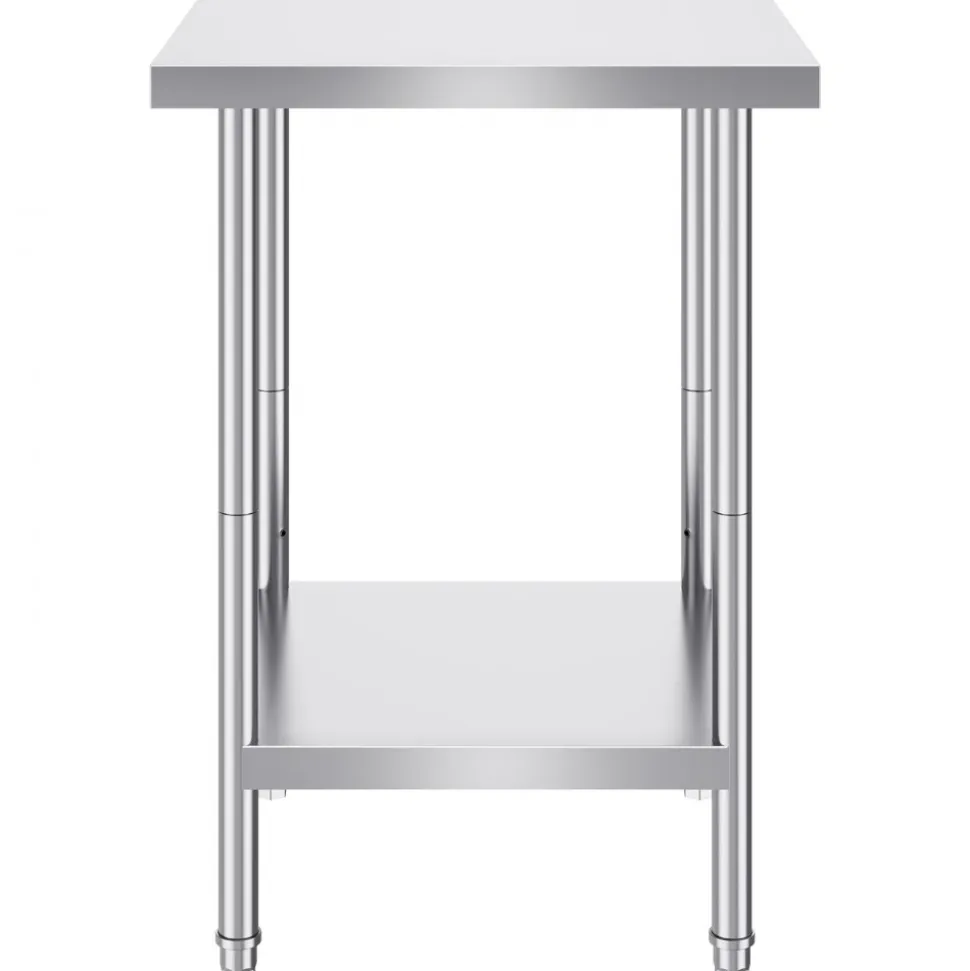 VEVOR Stainless Steel Prep Table, 24 x 24 x 34 Inch, 700 lbs Load Capacity, Heavy Duty Metal Worktable with 3 Adjustable Height Levels, Commercial Workstation for Kitchen Garage Restaurant Backyard