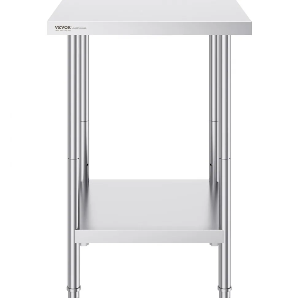 VEVOR Stainless Steel Prep Table, 24 x 24 x 34 Inch, 700 lbs Load Capacity, Heavy Duty Metal Worktable with 3 Adjustable Height Levels, Commercial Workstation for Kitchen Garage Restaurant Backyard